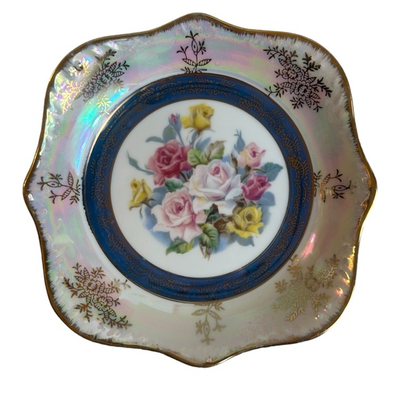 Vintage Lusterware Japan Candy Dish Roses Gold Trim 1950s Empress By Haruta - Picture 1 of 7